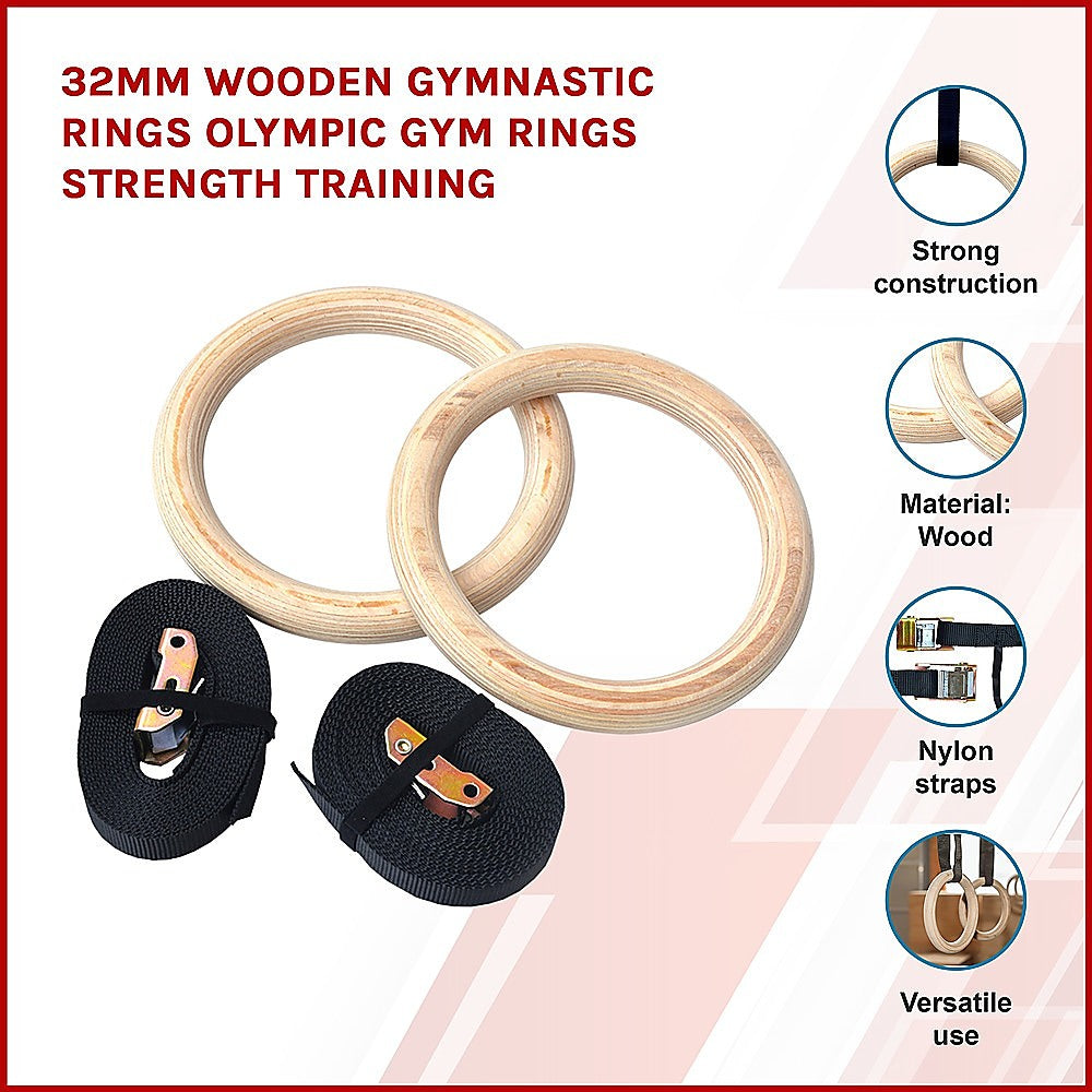 202mm Wooden Gymnastic Rings  Olympic Gym Strength Training & Fitness