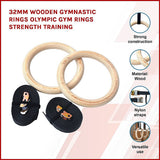 202mm Wooden Gymnastic Rings  Olympic Gym Strength Training & Fitness