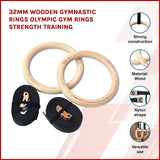 32mm Wooden Gymnastic Rings Olympic Gym Rings Strength Training - Side View