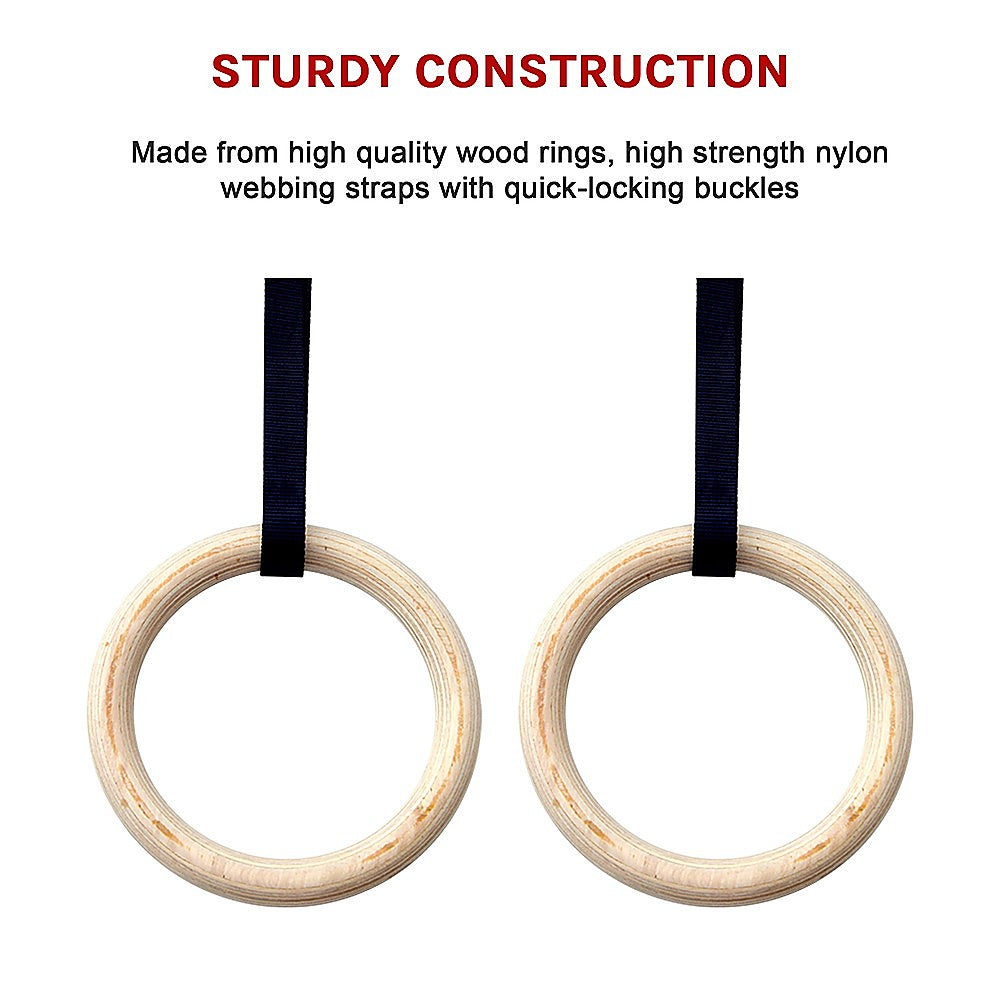 202mm Wooden Gymnastic Rings  Olympic Gym Strength Training & Fitness