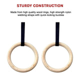 32mm Wooden Gymnastic Rings Olympic Gym Rings Strength Training - Close-Up Angle