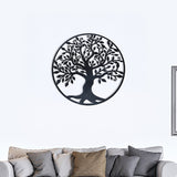 Black Tree of Life Wall Art Hanging Metal Iron Sculpture Garden 60cm - Front View