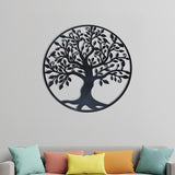 Black Tree of Life Wall Art Hanging Metal Iron Sculpture Garden 99cm - Front View