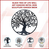 Black Tree of Life Wall Art Hanging Metal Iron Sculpture Garden 99cm - Side View