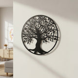 Black Tree of Life Wall Art Hanging Metal Iron Sculpture Garden 99cm - Front View