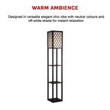 Shelf Floor Lamp - Shade Diffused Light Source with Open-Box Shelves - Close-Up Angle
