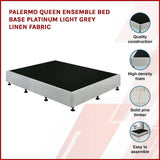 Palermo Queen Ensemble Bed Base Platinum Light Grey Linen Fabric - Side View