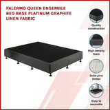 Palermo Queen Ensemble Bed Base Platinum Graphite Linen Fabric - Side View