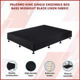 Palermo King Single Ensemble Bed Base Midnight Black Linen Fabric - Side View