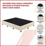 Palermo King Single Ensemble Bed Base Platinum Natural Sand Linen Fabric - Side View
