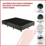 Palermo King Single Ensemble Bed Base Platinum Graphite Linen Fabric - Side View