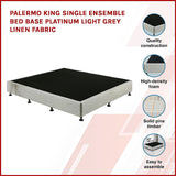 Palermo King Single Ensemble Bed Base Platinum Light Grey Linen Fabric - Side View