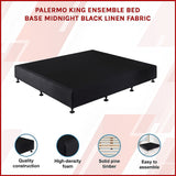 Palermo King Ensemble Bed Base Midnight Black Linen Fabric - Side View