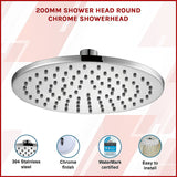 200mm Shower Head Round Chrome Showerhead - Side View