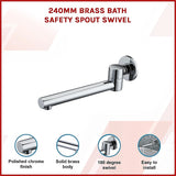 240mm Brass Bath Safety Spout Swivel - Side View