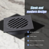 Square Black Floor Grate Drain 110 mm Full Brass Construction - Low Angle