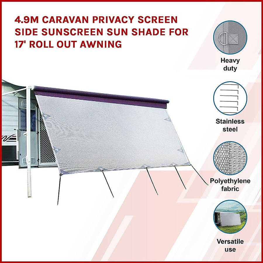 4.9m Caravan Privacy Screen Side Sunscreen Sun Shade for 17' Roll Out Awning, image 3
