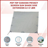Pop Top Caravan Privacy Screen Sun Shade Side Extension 2.1 x 1.8m - Side View