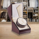 Automatic Dual Watch Winder Wood Display Box Case Motor Rotation Storage - Rear View