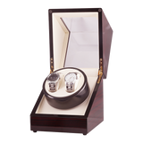 Automatic Dual Watch Winder Wood Display Box Case Motor Rotation Storage - Close-Up Angle