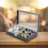 6+3 Grid Watch Sunglass Eyeglasses Display Box Case Storage Organizer PU Leather - Front View