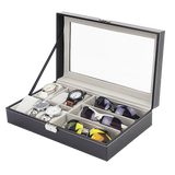 6+3 Grid Watch Sunglass Eyeglasses Display Box Case Storage Organizer PU Leather - 45-Degree Angle