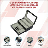 12 Grids Watch Display Case Leather jewellery Storage Box Organiser Lock Key - Side View