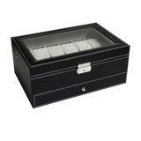 12 Grids Watch Display Case Leather jewellery Storage Box Organiser Lock Key - Top-Down View