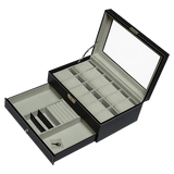 12 Grids Watch Display Case Leather jewellery Storage Box Organiser Lock Key - Rear View