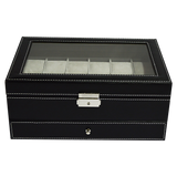 12 Grids Watch Display Case Leather jewellery Storage Box Organiser Lock Key - Close-Up Angle