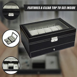 12 Grids Watch Display Case Leather jewellery Storage Box Organiser Lock Key - Low Angle