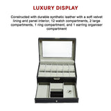 12 Grids Watch Display Case Leather jewellery Storage Box Organiser Lock Key - Extra Image