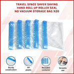Travel Space Saver Saving Hand Roll Up Roller Seal No Vacuum Storage Bag x20