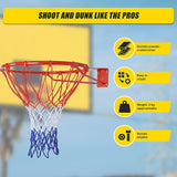 Pro Size Wall Mounted Basketball Hoop Ring Goal Net Rim Dunk Shooting Outdoor - Rear View