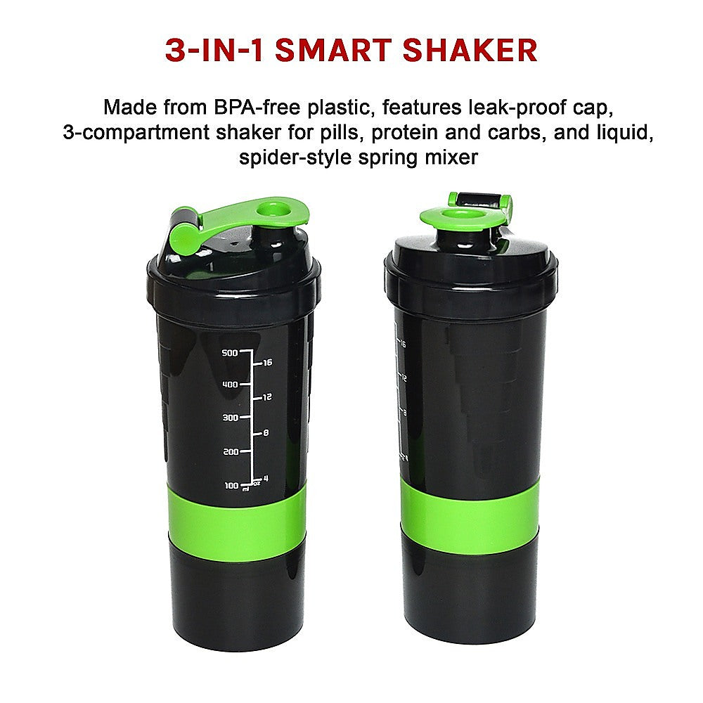 2x Protein Shaker Bottle Set  3-in-1 Smart Blender Mixer Cup for Gym & Fitness