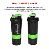 2x Protein Shaker Bottle Set  3-in-1 Smart Blender Mixer Cup for Gym & Fitness