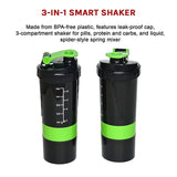 2x Protein Gym Shaker Premium 3 in 1 Smart Style Blender Mixer Cup Bottle Spider - Close-Up Angle