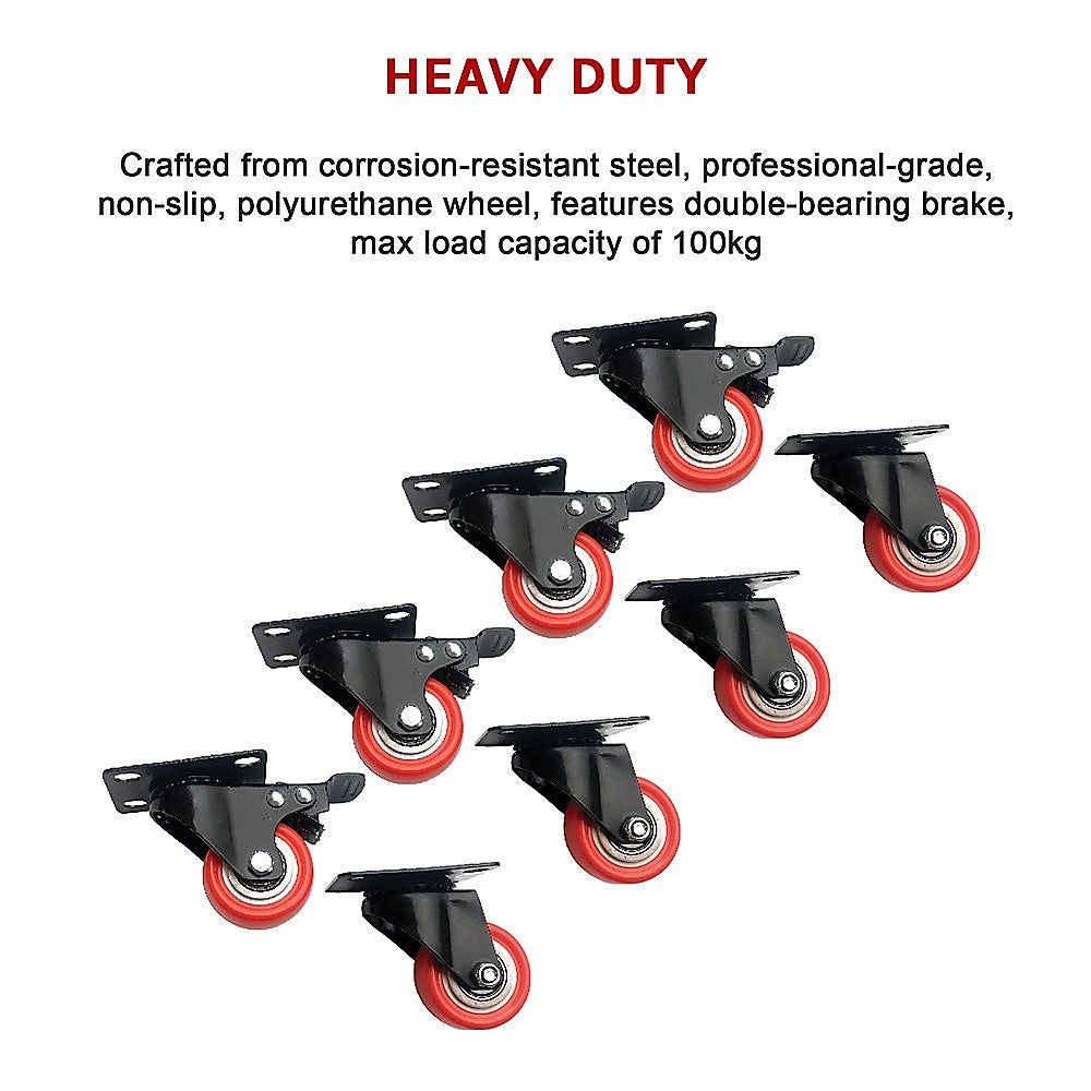 8 x 2 Polyurethane Castor Wheels - Swivel and 4 with brake
