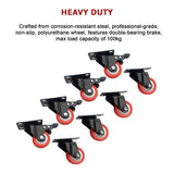 8 x 2 Polyurethane Castor Wheels - Swivel and 4 with brake