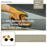 2x 100kg Aluminum Alloy Double Locking Suction Cup Glazer Glass Sucker Lifter - Low Angle