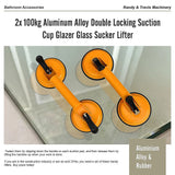 2x 100kg Aluminum Alloy Double Locking Suction Cup Glazer Glass Sucker Lifter - Extra Image