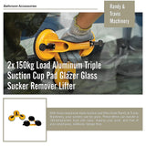2x 150kg Load Aluminum Triple Suction Cup Pad Glazer Glass Sucker Remover Lifter - Low Angle