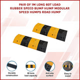 Pair of 1m Long 60T Load Rubber Speed Bump Hump Modular Speed Humps Road Hump - Front View