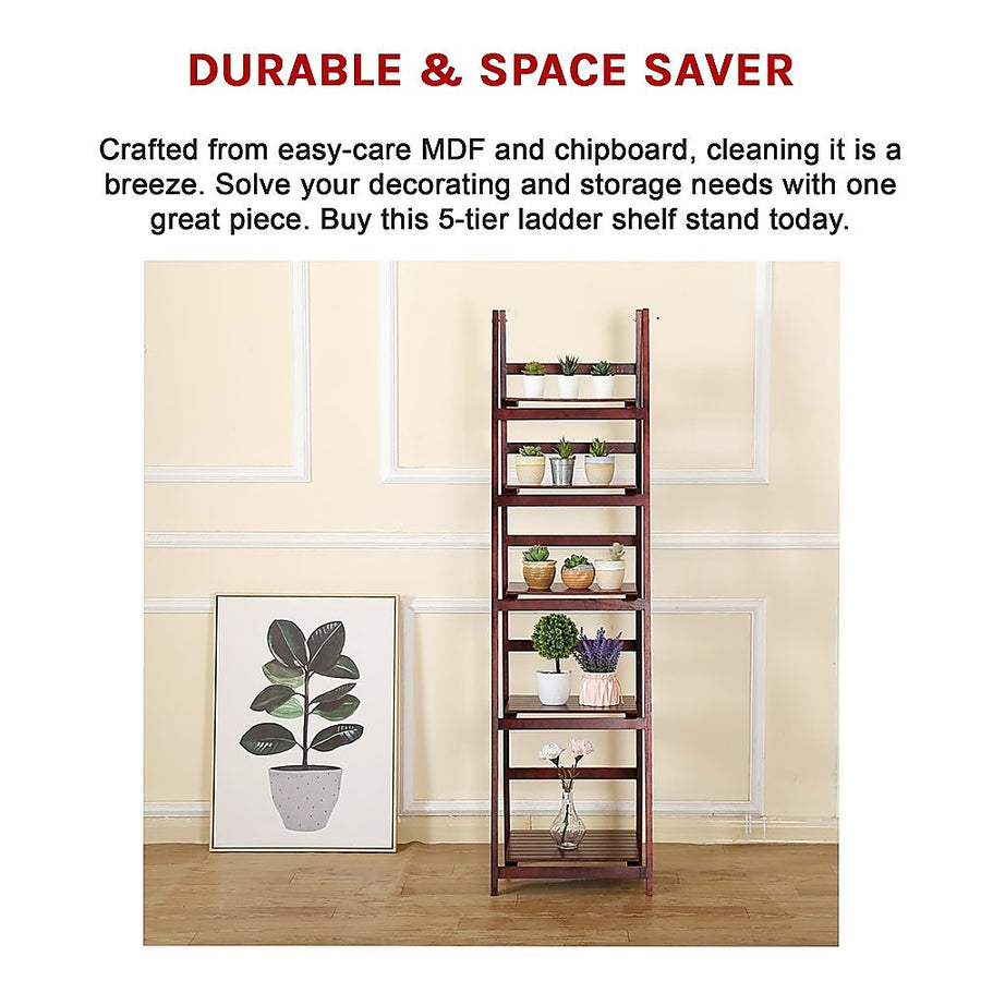 5 Tier Wooden Ladder Shelf Stand Storage Book Shelves Shelving Display Rack, image 11