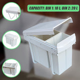 Pull Out Bin Kitchen Double Dual Slide Garbage Rubbish Waste 10L+20L - Low Angle