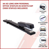 A4 A3 Long Arm Personal Office Stapler 25 sheets CAP (1000 staples included) - Side View