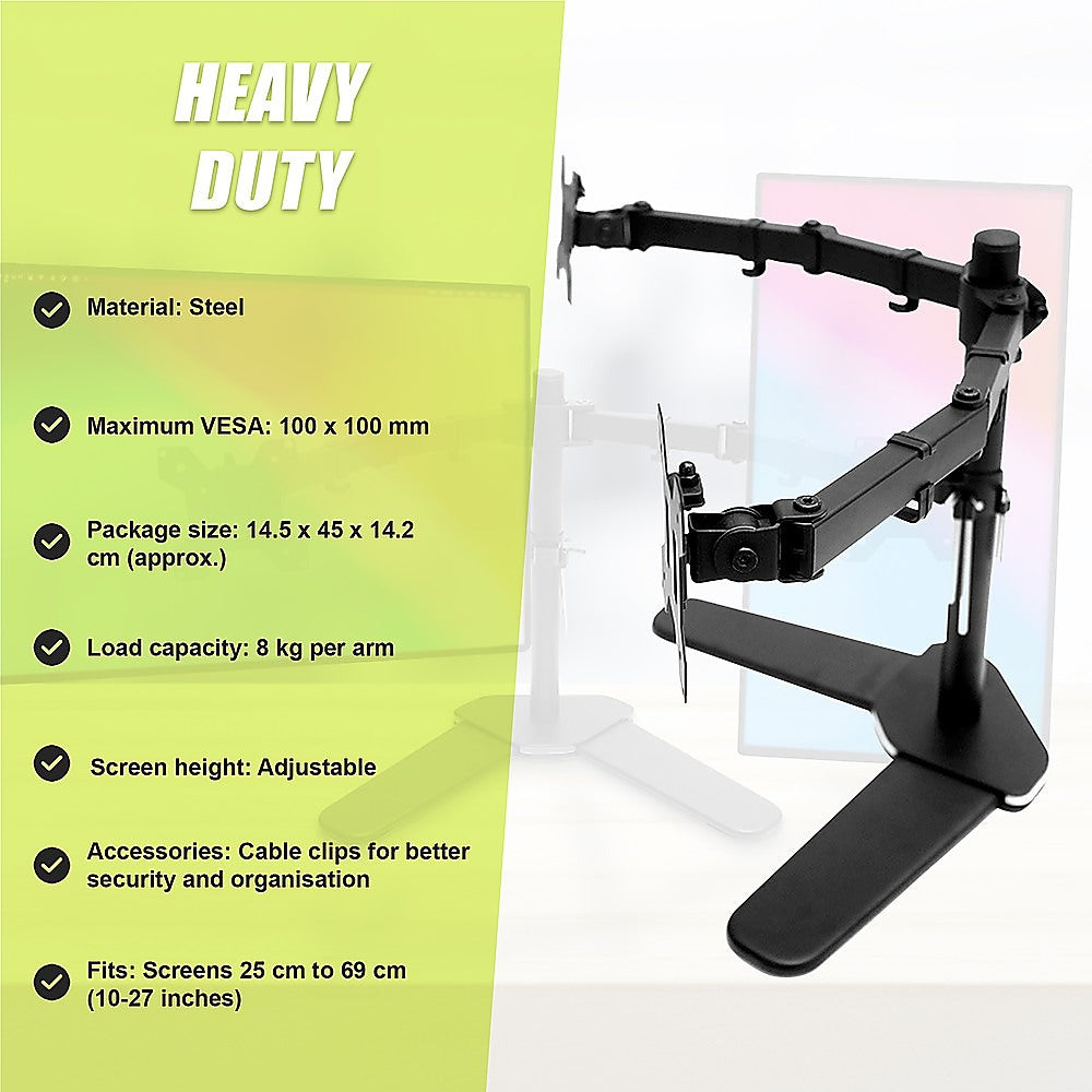 13-27 Dual Screen Monitor Stand TV Bracket Computer Display Desk Mount Holder