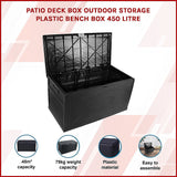 Patio Deck Box Outdoor Storage Plastic Bench Box 450 Litre - Side View