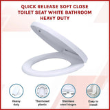 Quick Release Soft Close Toilet Seat White Bathroom Heavy Duty - Side View