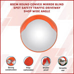 60cm Round Convex Mirror Blind Spot Safety Traffic Driveway Shop Wide Angle, image 3